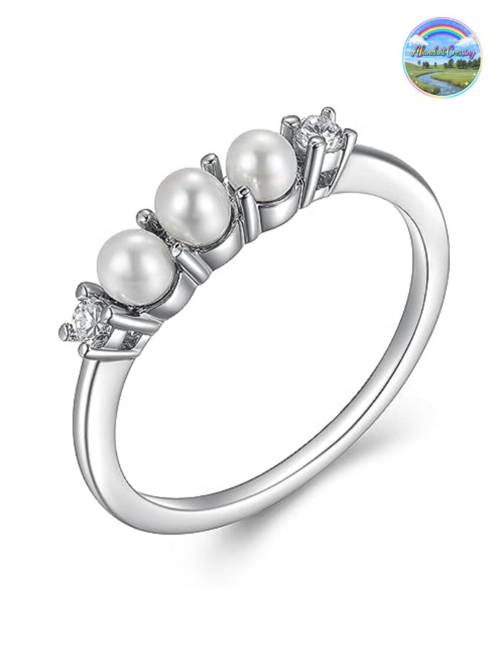 Rhodium Plated Sterling Silver Freshwater Pearl CZ Ring